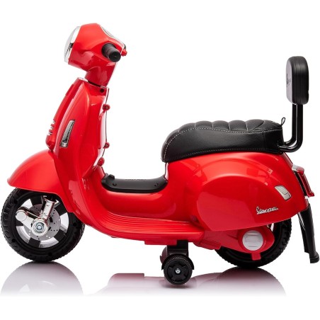 Moto Elettrica Scooter per Bambini Mini Vespa GTS Piaggio 6V con Schienale Sedile in Pelle Luci Suoni Verde Rosso