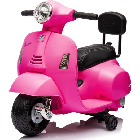 Moto Elettrica Scooter per Bambini Mini Vespa GTS Piaggio 6V con Schienale Sedile in Pelle Luci Suoni Verde Rosa