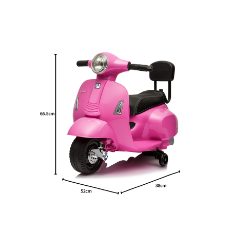 Moto Elettrica Scooter per Bambini Mini Vespa GTS Piaggio 6V con Schienale Sedile in Pelle Luci Suoni Verde Rosa
