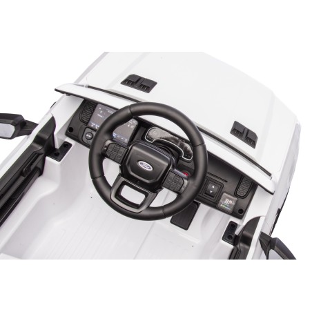 Auto Elettrica per Bambini Ford Ranger Raptor 12 Volt Ruote in Gomma Sedile in Pelle Porte Apribili Telecomando Tappetino Bianca