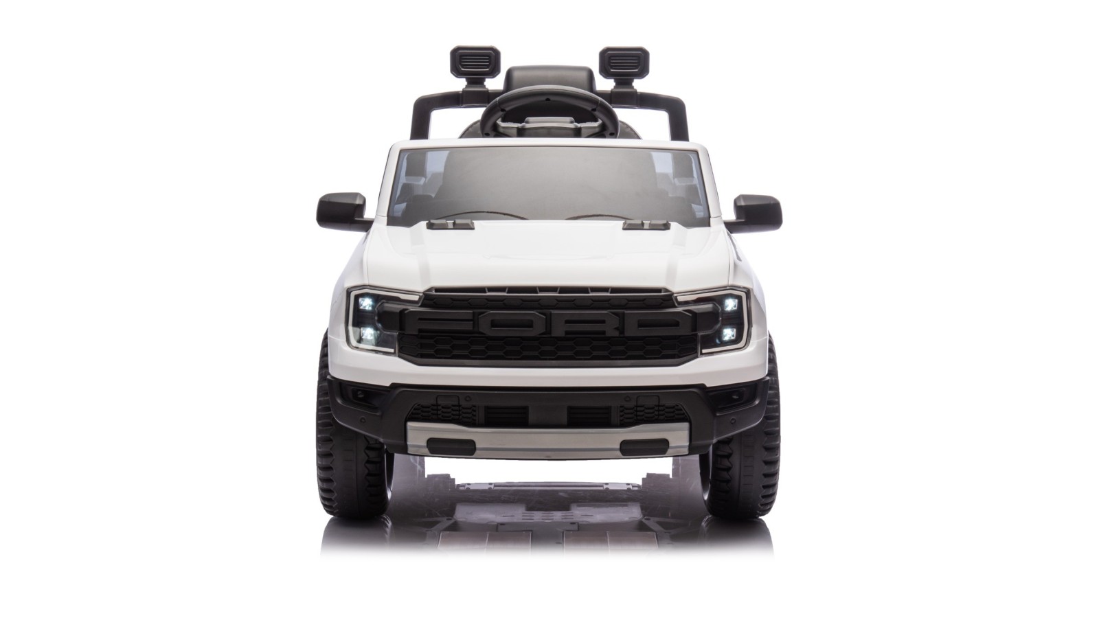 Auto Elettrica per Bambini Ford Ranger Raptor 12 Volt Ruote in Gomma Sedile in Pelle Porte Apribili Telecomando Tappetino Bianca