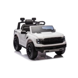 Auto Elettrica per Bambini Ford Ranger Raptor 12 Volt Ruote in Gomma Sedile in Pelle Porte Apribili Telecomando Tappetino Bianca