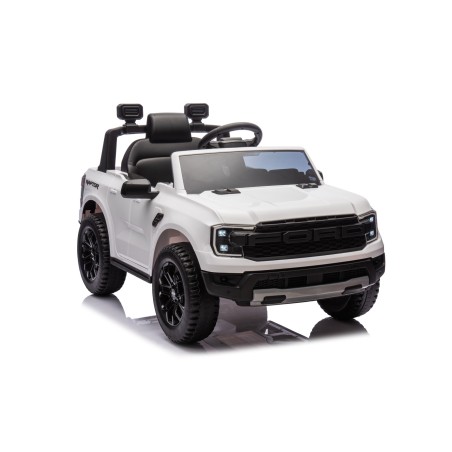 Auto Elettrica per Bambini Ford Ranger Raptor 12 Volt Ruote in Gomma Sedile in Pelle Porte Apribili Telecomando Tappetino Bianca
