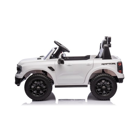 Auto Elettrica per Bambini Ford Ranger Raptor 12 Volt Ruote in Gomma Sedile in Pelle Porte Apribili Telecomando Tappetino Bianca