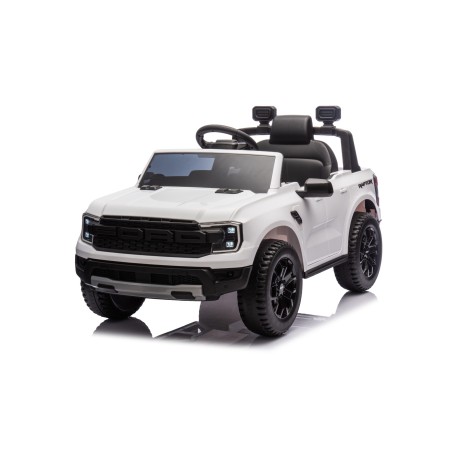 Auto Elettrica per Bambini Ford Ranger Raptor 12 Volt Ruote in Gomma Sedile in Pelle Porte Apribili Telecomando Tappetino Bianca