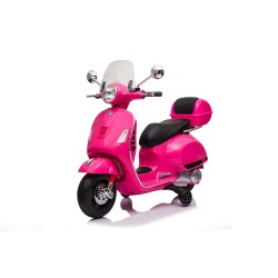 Moto Elettrica per Bambini 12V Licenza Ufficiale Vespa Piaggio Modello GTS Super, Luci LED MP3 Sedile in Pelle Bauletto Rosa