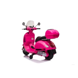 Moto Elettrica per Bambini 12V Licenza Ufficiale Vespa Piaggio Modello GTS Super, Luci LED MP3 Sedile in Pelle Bauletto Rosa