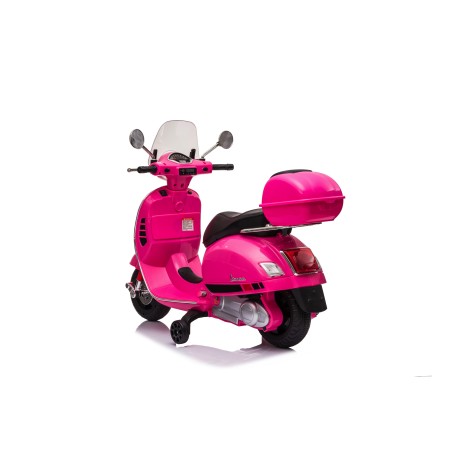Moto Elettrica per Bambini 12V Licenza Ufficiale Vespa Piaggio Modello GTS Super, Luci LED MP3 Sedile in Pelle Bauletto Rosa