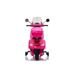 Moto Elettrica per Bambini 12V Licenza Ufficiale Vespa Piaggio Modello GTS Super, Luci LED MP3 Sedile in Pelle Bauletto Rosa