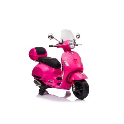 Moto Elettrica per Bambini 12V Licenza Ufficiale Vespa Piaggio Modello GTS Super, Luci LED MP3 Sedile in Pelle Bauletto Rosa