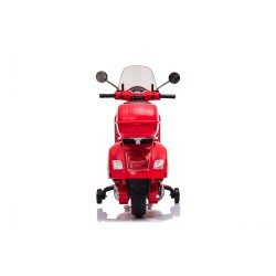 Moto Elettrica per Bambini 12V Licenza Ufficiale Vespa Piaggio Modello GTS Super, Luci LED MP3 Sedile in Pelle Bauletto Rossa