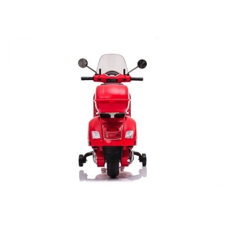 Moto Elettrica per Bambini 12V Licenza Ufficiale Vespa Piaggio Modello GTS Super, Luci LED MP3 Sedile in Pelle Bauletto Rossa