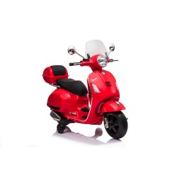Moto Elettrica per Bambini 12V Licenza Ufficiale Vespa Piaggio Modello GTS Super, Luci LED MP3 Sedile in Pelle Bauletto Rossa