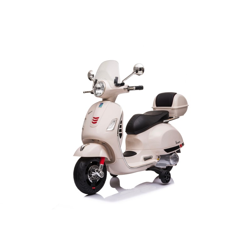 Moto Elettrica per Bambini 12V Licenza Ufficiale Vespa Piaggio Modello GTS Super, Luci LED MP3 Sedile in Pelle Bauletto Bianca Moto Elettrica per Bambini 12V Licenza Ufficiale Vespa Piaggio Modello GTS Super, Luci LED MP3 Sedile in Pelle Bauletto Bianca