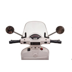 Moto Elettrica per Bambini 12V Licenza Ufficiale Vespa Piaggio Modello GTS Super, Luci LED MP3 Sedile in Pelle Bauletto Bianca
