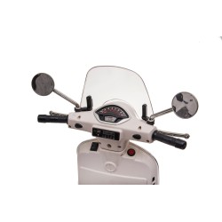 Moto Elettrica per Bambini 12V Licenza Ufficiale Vespa Piaggio Modello GTS Super, Luci LED MP3 Sedile in Pelle Bauletto Bianca
