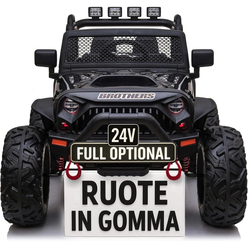 Auto Macchina Elettrica Fuoristrada Big Adventure 24V Nera per Bambini 2 Posti Full Optional sedile in pelle telecomando porte a