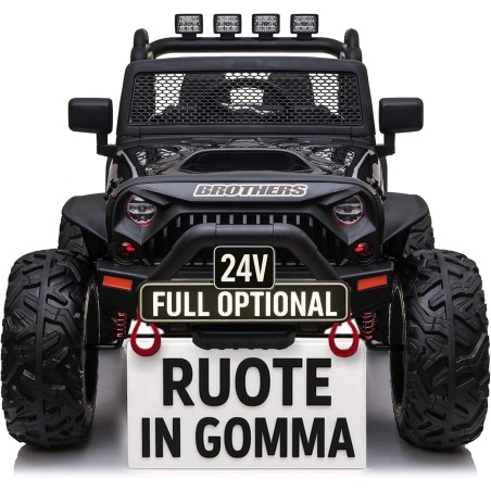 Auto Macchina Elettrica Fuoristrada Big Adventure 24V Nera per Bambini 2 Posti Full Optional sedile in pelle telecomando porte a