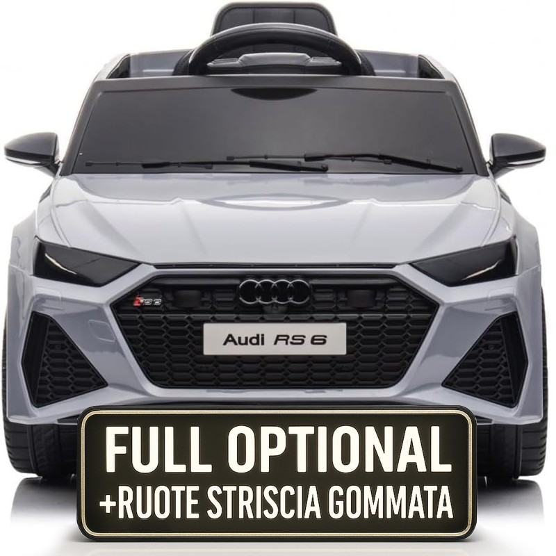 Auto Macchina Elettrica per Bambini 12V Audi RS 6 Sedile Pelle con Telecomando Grigia