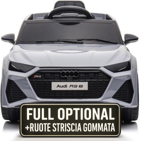 Auto Macchina Elettrica per Bambini 12V Audi RS 6 Sedile Pelle con Telecomando Grigia