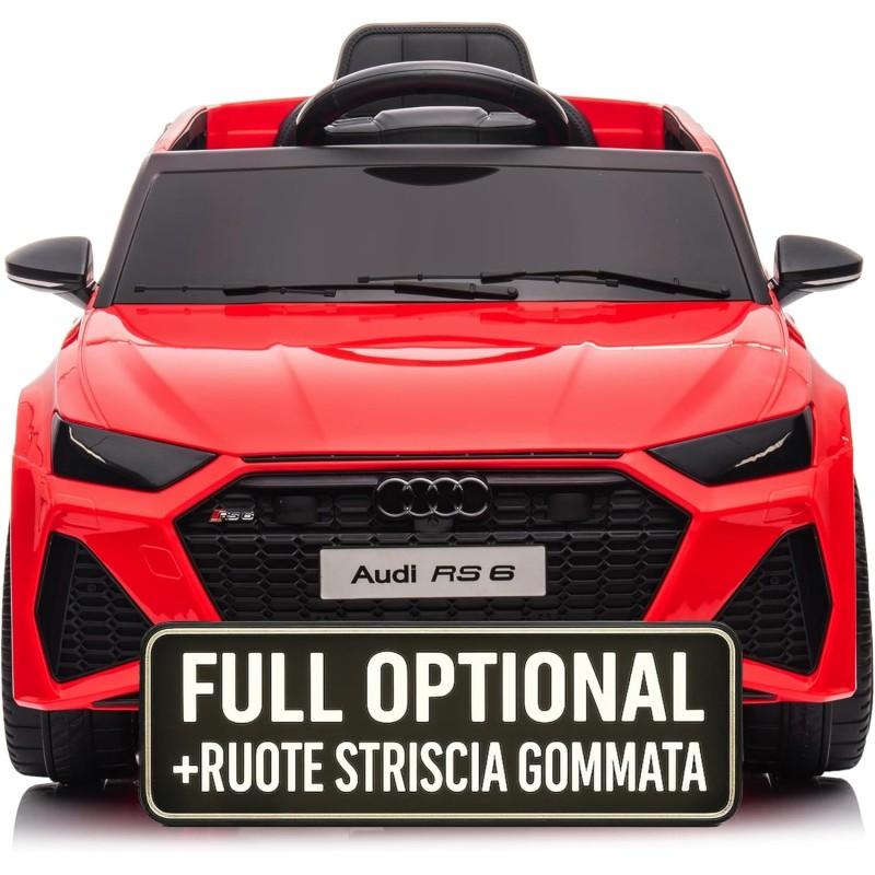 Auto Macchina Elettrica per Bambini 12V Audi RS 6 Sedile Pelle con Telecomando Rossa