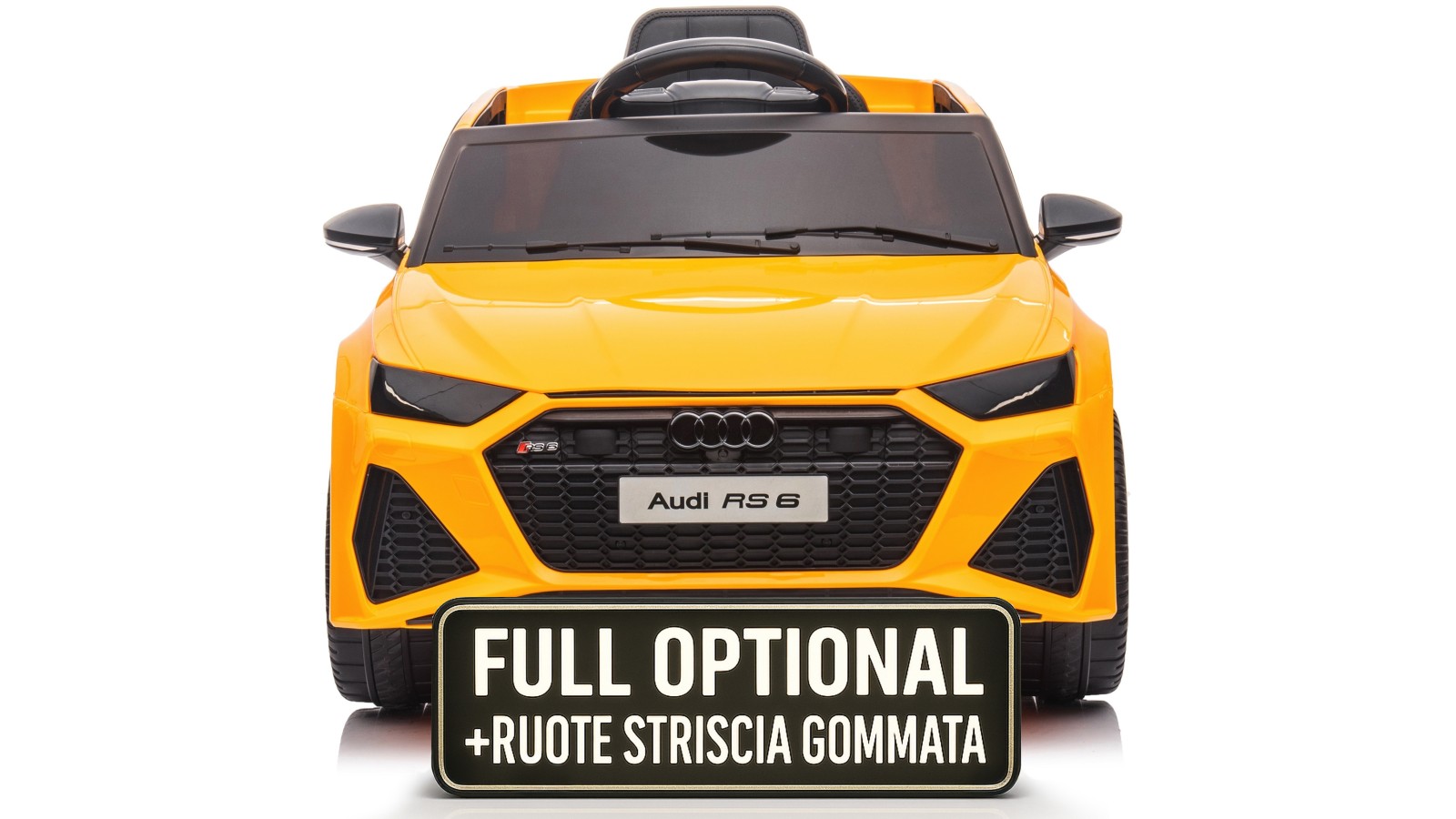 Auto Macchina Elettrica per Bambini 12V Audi RS 6 Sedile Pelle con Telecomando Gialla
