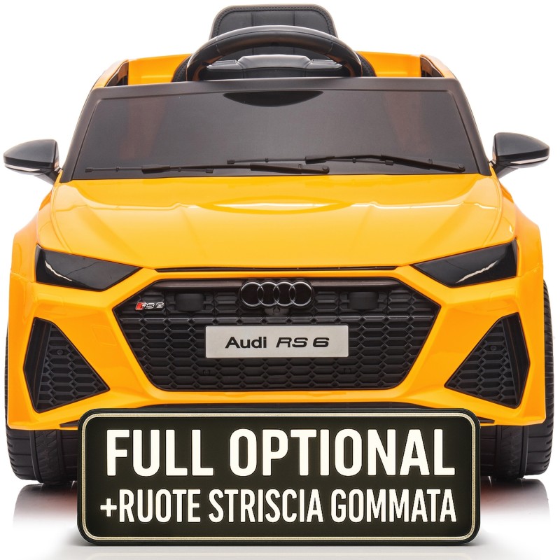 Auto Macchina Elettrica per Bambini 12V Audi RS 6 Sedile Pelle con Telecomando Gialla