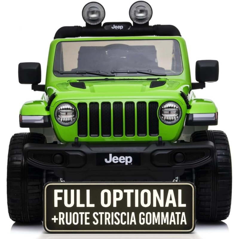 Auto macchina elettrica jeep Wrangler Rubicon 12V per bambini porte apribili con telecomando full accessori Green