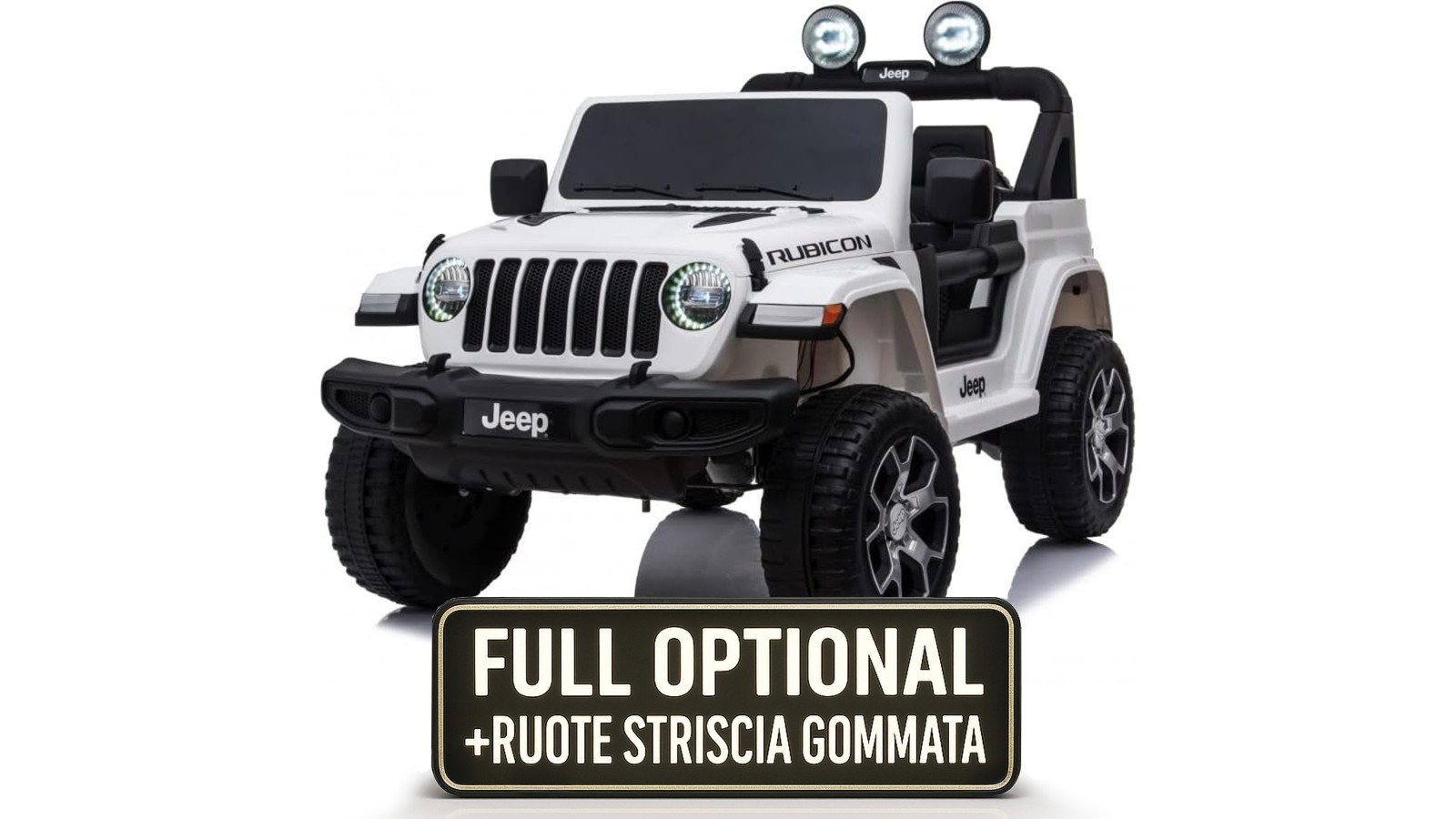 Auto Macchina Elettrica Jeep Wrangler Rubicon 12V per Bambini porte apribili Con telecomando Full accessori (Bianca)