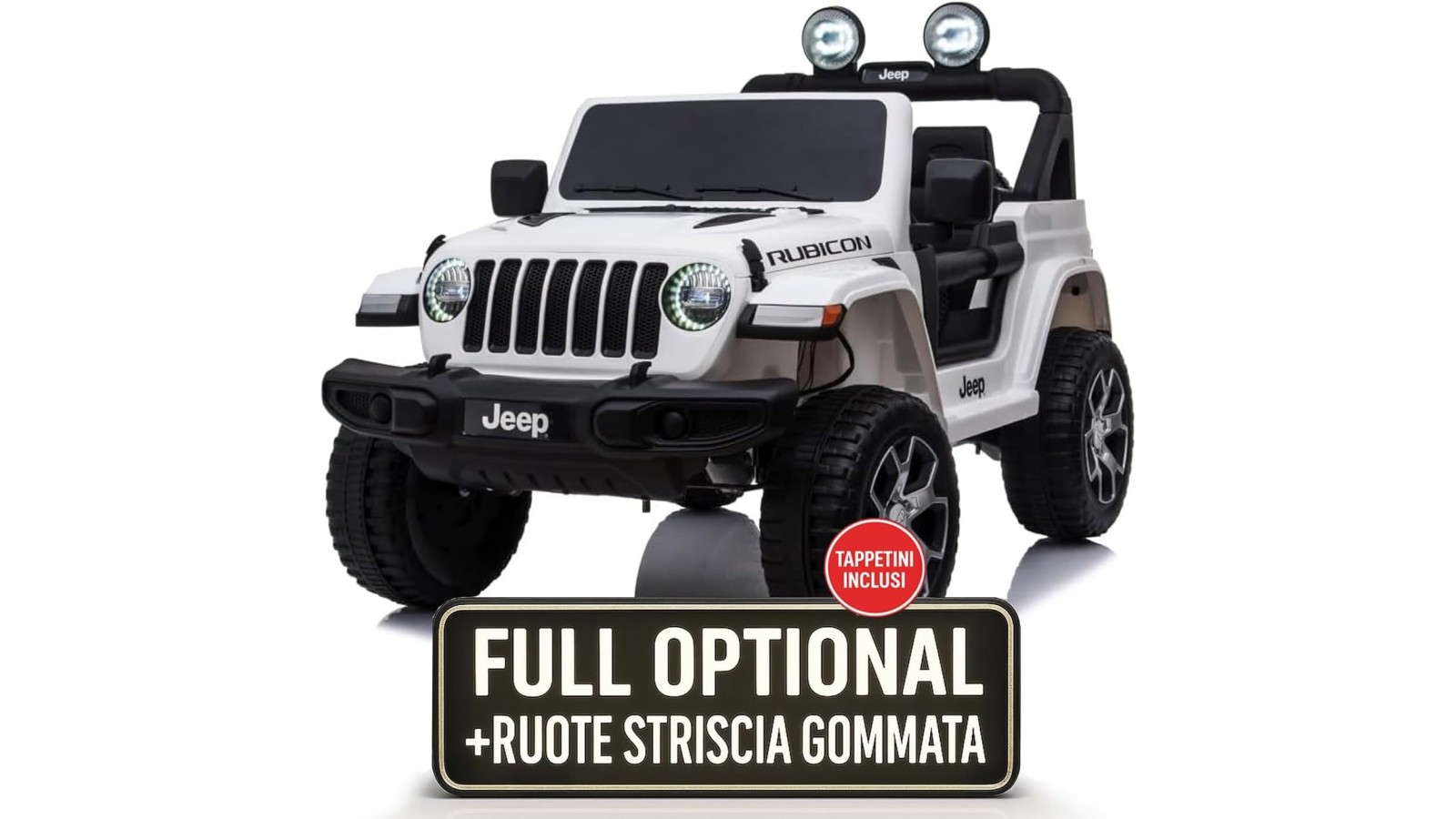 Auto Macchina Elettrica Jeep Wrangler Rubicon 12V per Bambini porte apribili Con telecomando Full accessori (Bianca)