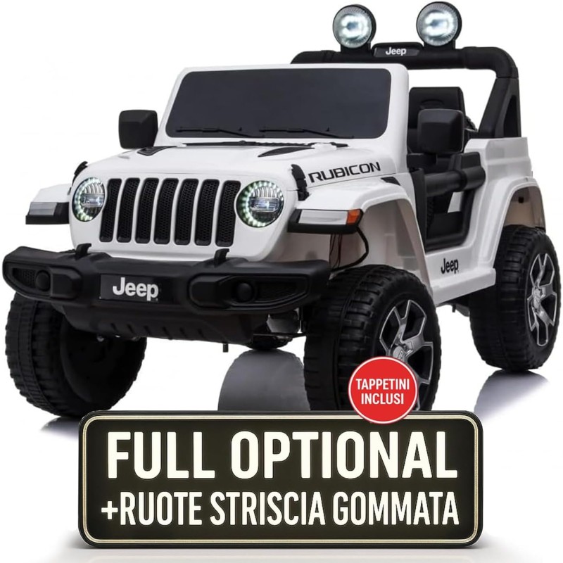 Auto Macchina Elettrica Jeep Wrangler Rubicon 12V per Bambini porte apribili Con telecomando Full accessori (Bianca)