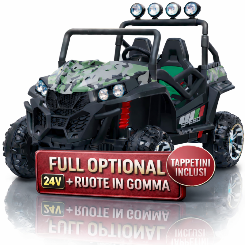 Auto Macchina Elettrica New Polar 24V Militare per Bambini 2 Posti Full Optional Sedile Regolabile E telecomando