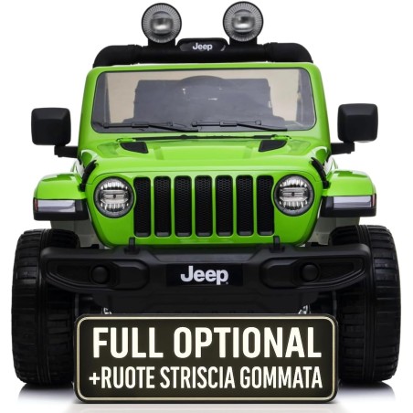 Auto macchina elettrica jeep Wrangler Rubicon 12V per bambini porte apribili con telecomando full accessori Green