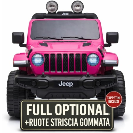 Auto Macchina Elettrica Jeep Wrangler Rubicon 12V per Bambini porte apribili Con telecomando Full accessori (Rosa)