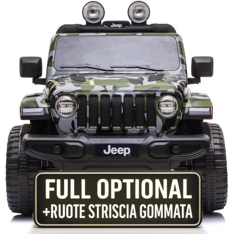 Auto Macchina Elettrica Jeep Wrangler Rubicon 12V per Bambini porte apribili Con telecomando Full accessori (Army)