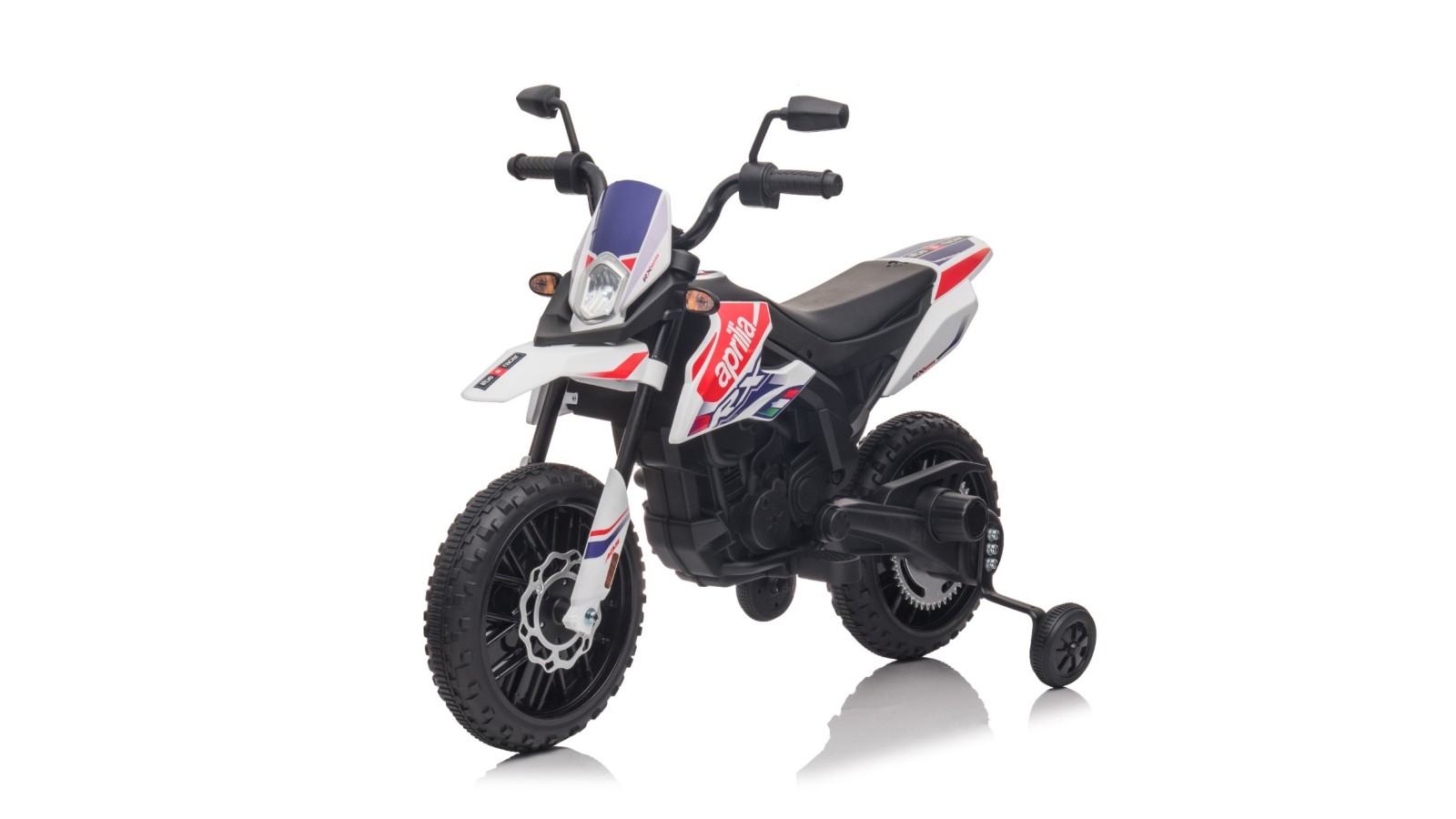 Moto Elettrica 12V per bambini Aprilia RX con Musiche Luci Mp3 Marcia avanti e indietro Sospensione a Molla