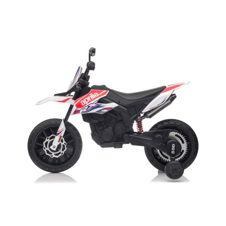 Moto Elettrica 12V per bambini Aprilia RX con Musiche Luci Mp3 Marcia avanti e indietro Sospensione a Molla