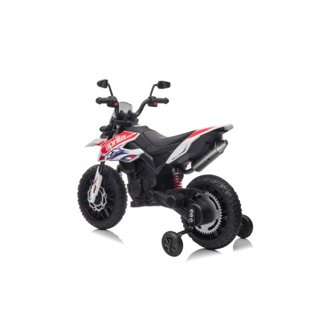 Moto Elettrica 12V per bambini Aprilia RX con Musiche Luci Mp3 Marcia avanti e indietro Sospensione a Molla