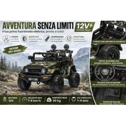 Auto Elettrica per Bambini Jeep Toyota Fj Cruiser 12V Ruote in Gomma Full Optional Sedile Pelle Porte Apribili Telecomando Army
