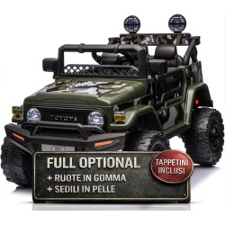 Auto Elettrica per Bambini Jeep Toyota Fj Cruiser 12V Ruote in Gomma Full Optional Sedile Pelle Porte Apribili Telecomando Army