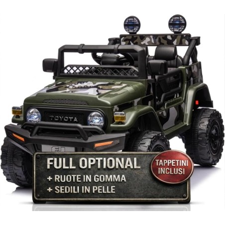 Auto Elettrica per Bambini Jeep Toyota Fj Cruiser 12V Ruote in Gomma Full Optional Sedile Pelle Porte Apribili Telecomando Army