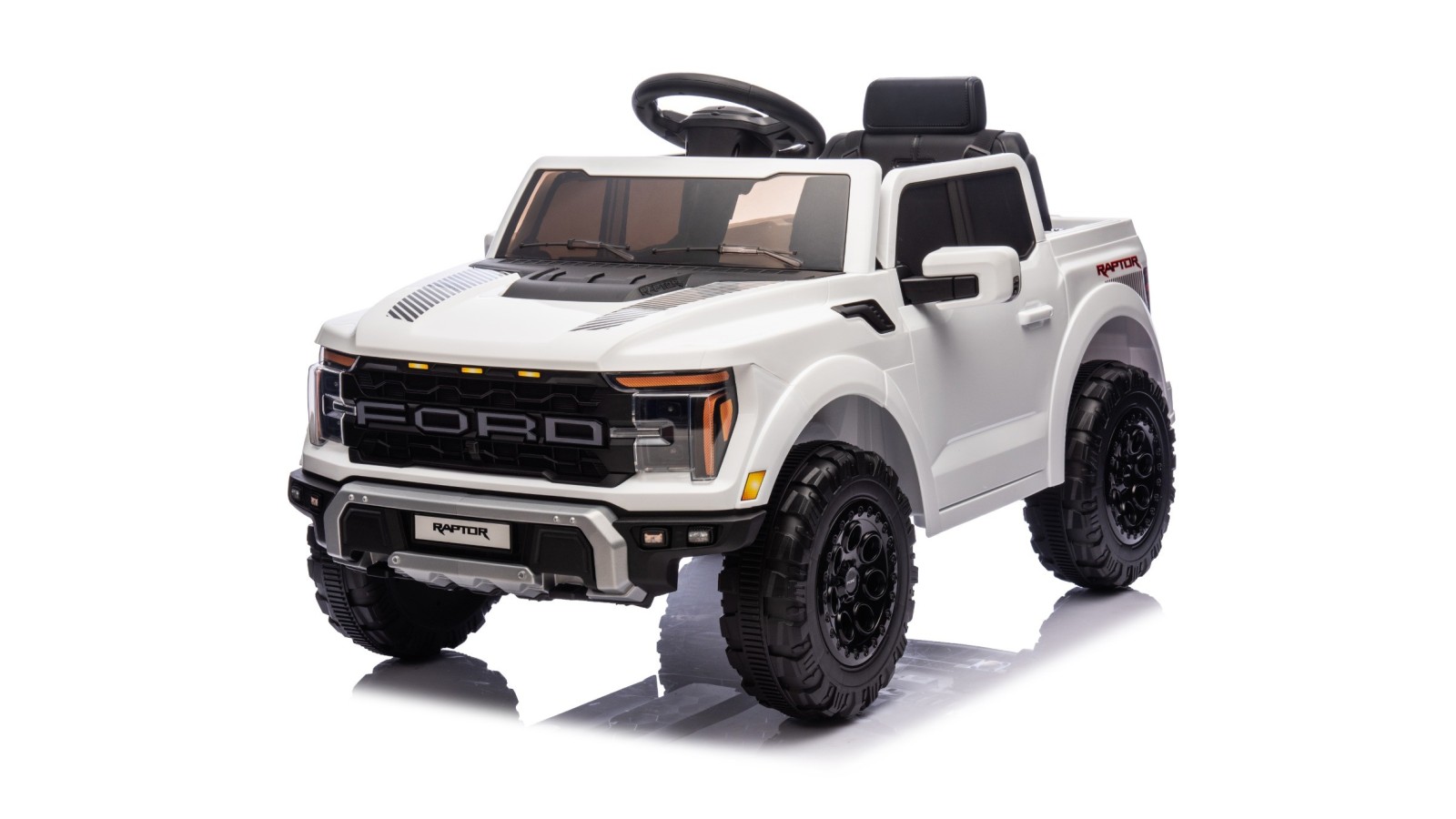 Auto Elettrica Bambini Ford Raptor 12V con Telecomando Porte Apribili, Bluetooth Luci LED e Tappetini Bianca