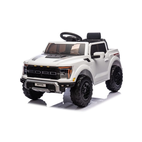 Auto Elettrica Bambini Ford Raptor 12V con Telecomando Porte Apribili, Bluetooth Luci LED e Tappetini Bianca