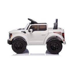 Auto Elettrica Bambini Ford Raptor 12V con Telecomando Porte Apribili, Bluetooth Luci LED e Tappetini Bianca