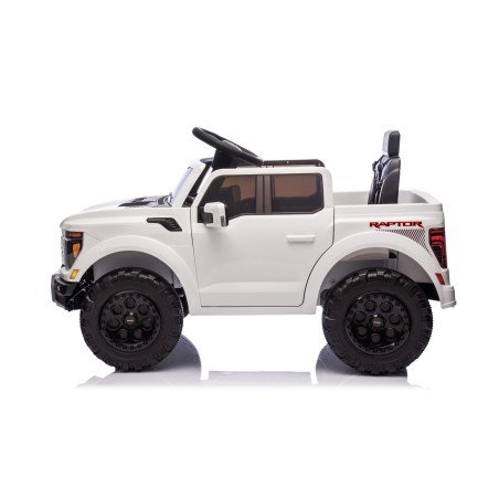 Auto Elettrica Bambini Ford Raptor 12V con Telecomando Porte Apribili, Bluetooth Luci LED e Tappetini Bianca