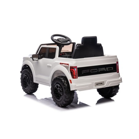 Auto Elettrica Bambini Ford Raptor 12V con Telecomando Porte Apribili, Bluetooth Luci LED e Tappetini Bianca