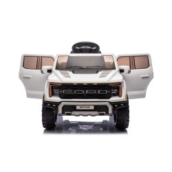 Auto Elettrica Bambini Ford Raptor 12V con Telecomando Porte Apribili, Bluetooth Luci LED e Tappetini Bianca