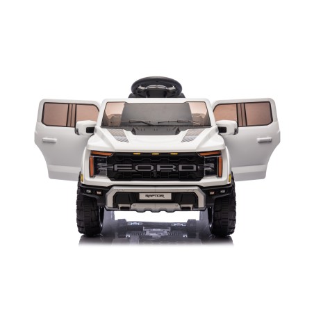 Auto Elettrica Bambini Ford Raptor 12V con Telecomando Porte Apribili, Bluetooth Luci LED e Tappetini Bianca