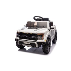 Auto Elettrica Bambini Ford Raptor 12V con Telecomando Porte Apribili, Bluetooth Luci LED e Tappetini Bianca