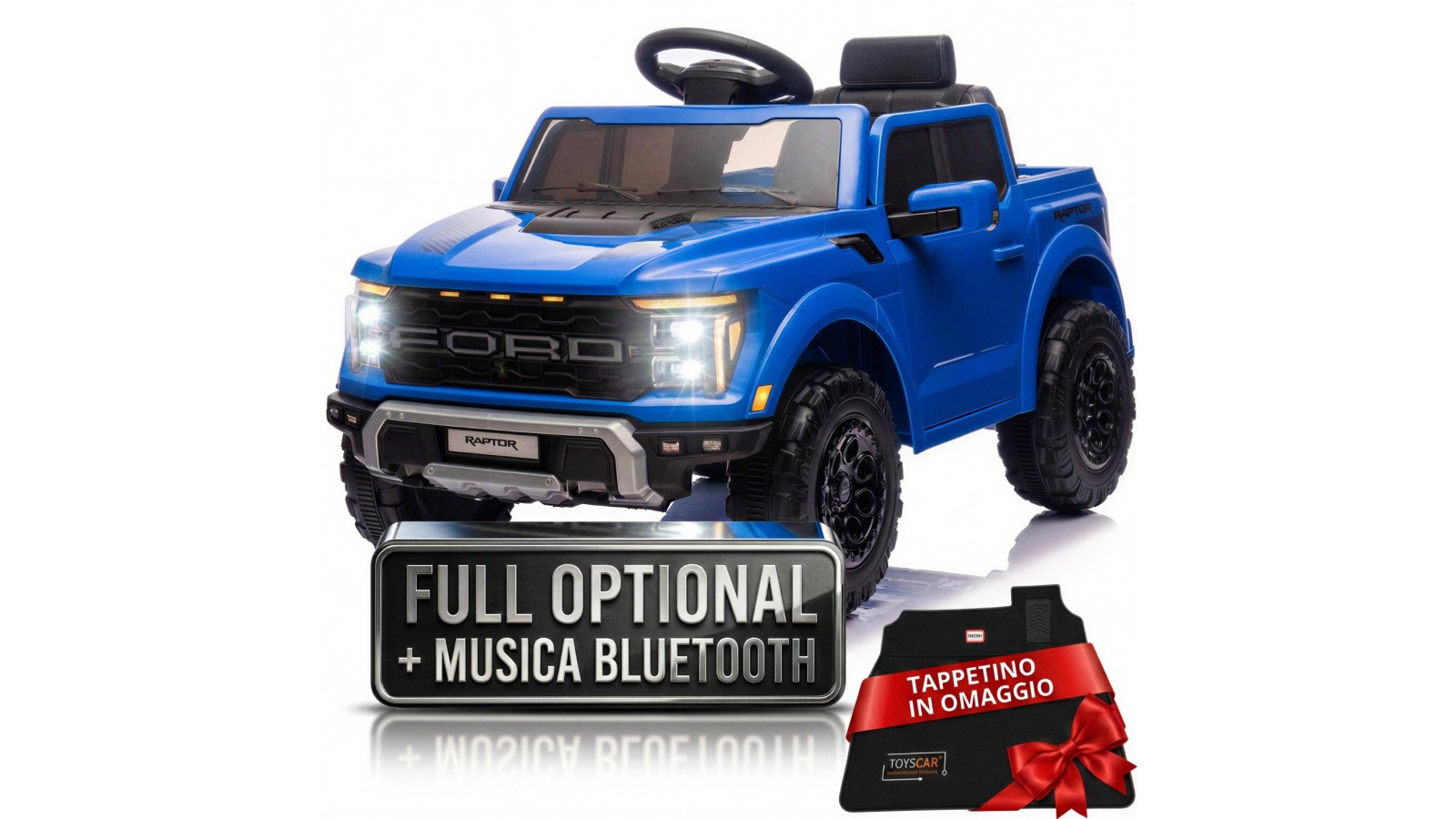 Auto Elettrica Bambini Ford Raptor 12V con Telecomando Porte Apribili, Bluetooth Luci LED e Tappetini Blue